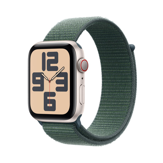 Apple Watch SE GPS + Cellular 44mm Starlight Aluminum Case with Lake Green Sport Loop