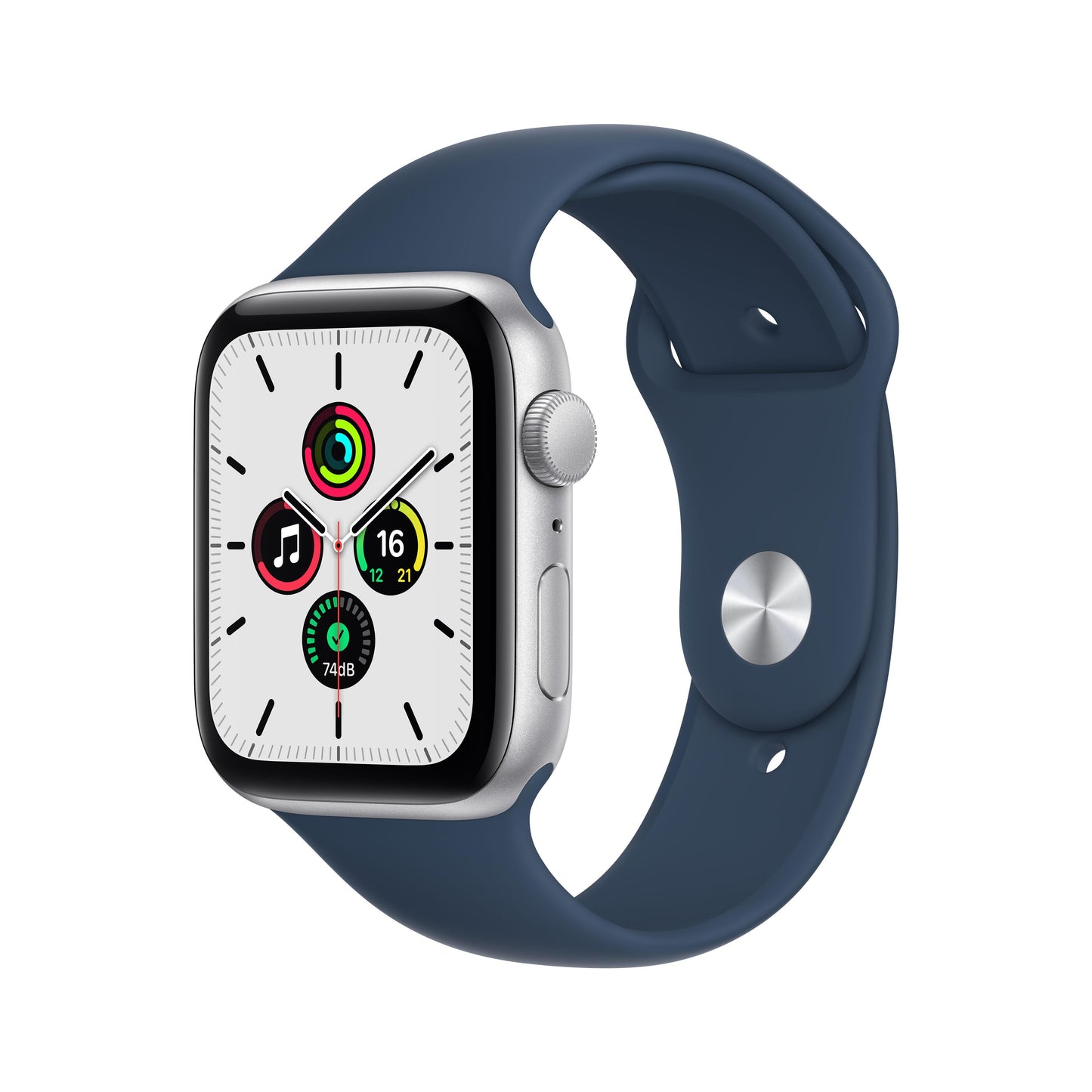 Apple Watch SE GPS, 44mm Silver Aluminum Case with Abyss Blue Sport Band - Regular