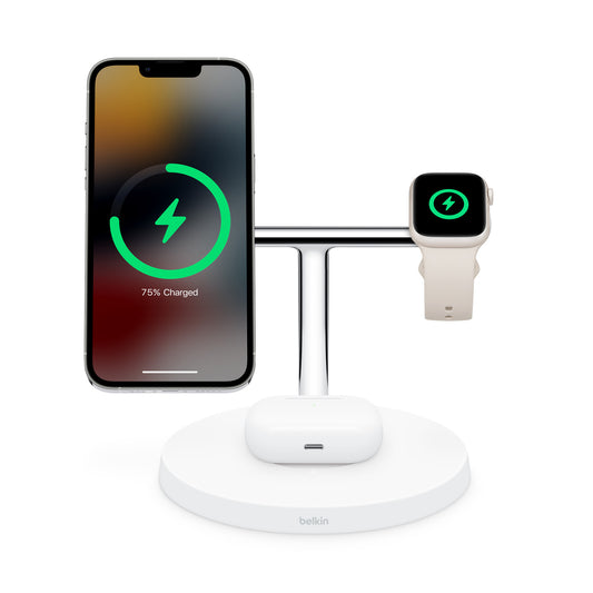 BELKIN 3-in-1 Wireless Charging Stand with MagSafe - White
