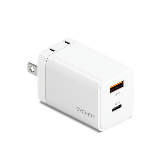 CYGNETT Powerplus Dual Port GaN Wall Charger 45W - White