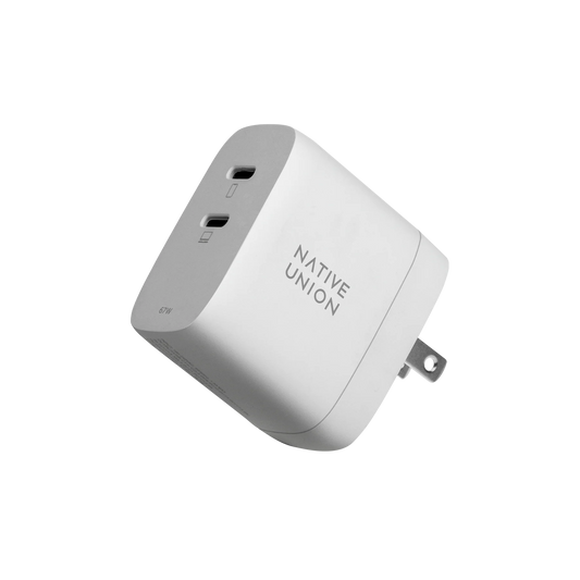 NATIVE UNION Dual USB-C Port 67w GaN Wall Charger with International Adapters - White