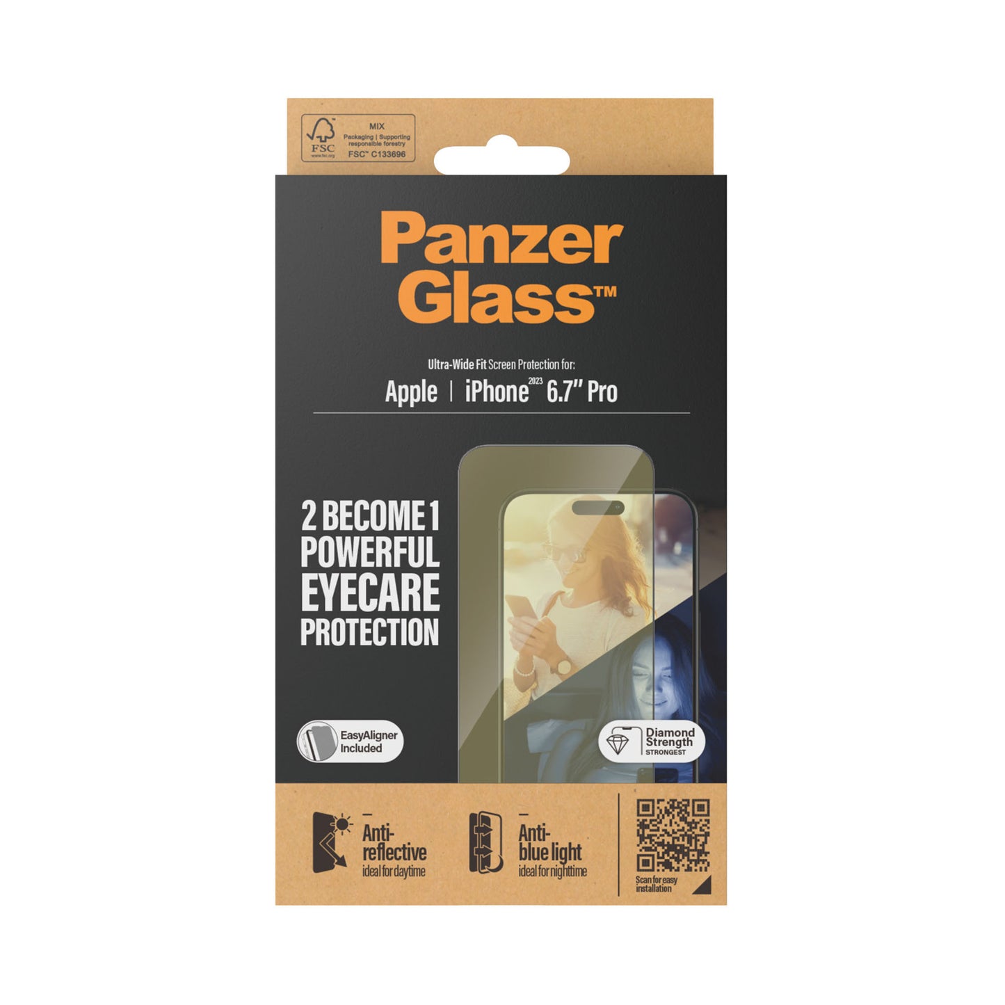 PANZERGLASS Ultra-Wide Fit Eyecare Screen Protection for iPhone 15 Pro Max - Clear