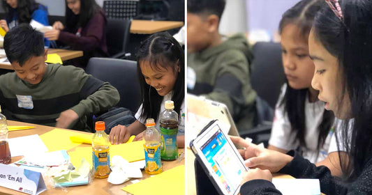 Kids creating apps on iPad and crafts using paper during emPOWER UP 2019