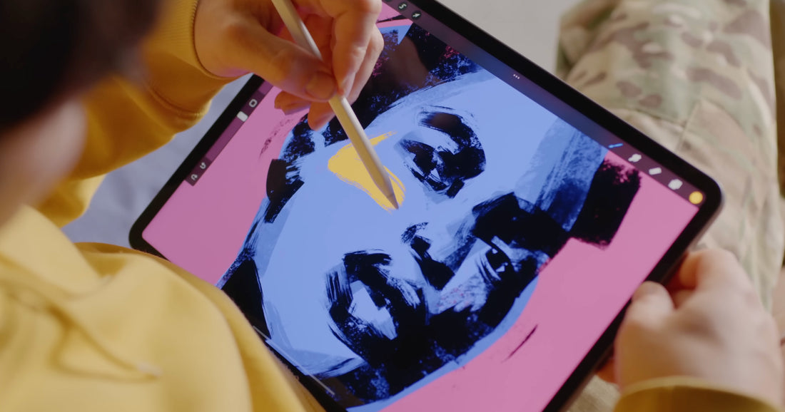 A person designing and editing a portrait on iPad