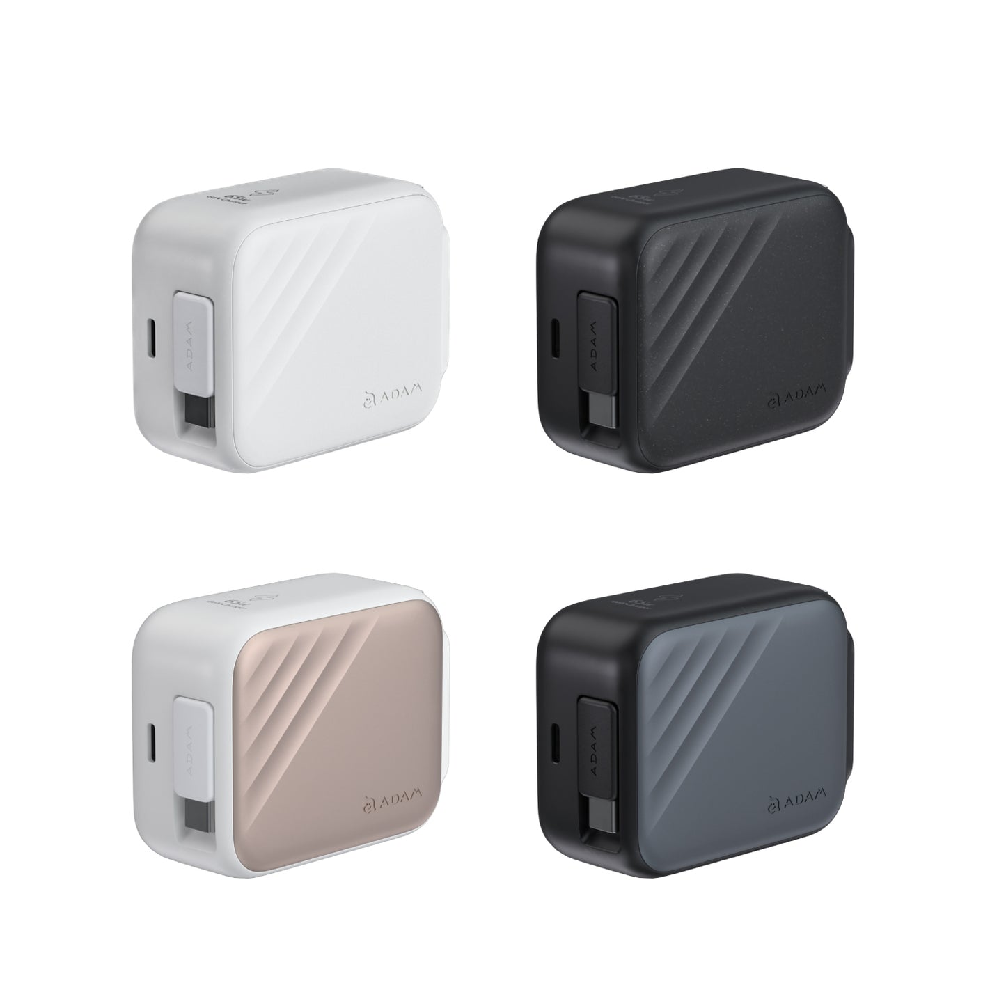 ADAM ELEMENTS L65 GaN 65W Wall Charger with Built-In USB-C Cable - White