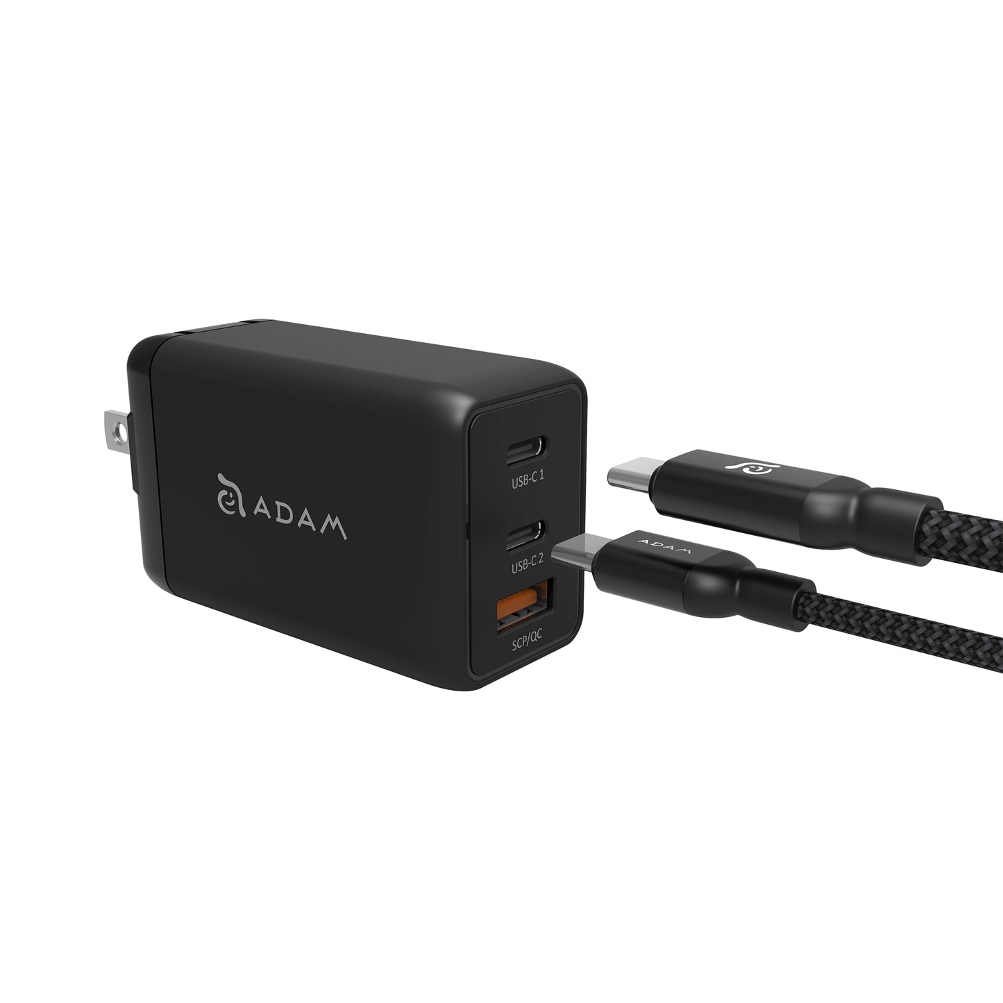 ADAM ELEMENTS Omnia F6 65W 3-port USB-C GaN  Wall Charger + USB-C to C Cable 2m - Black