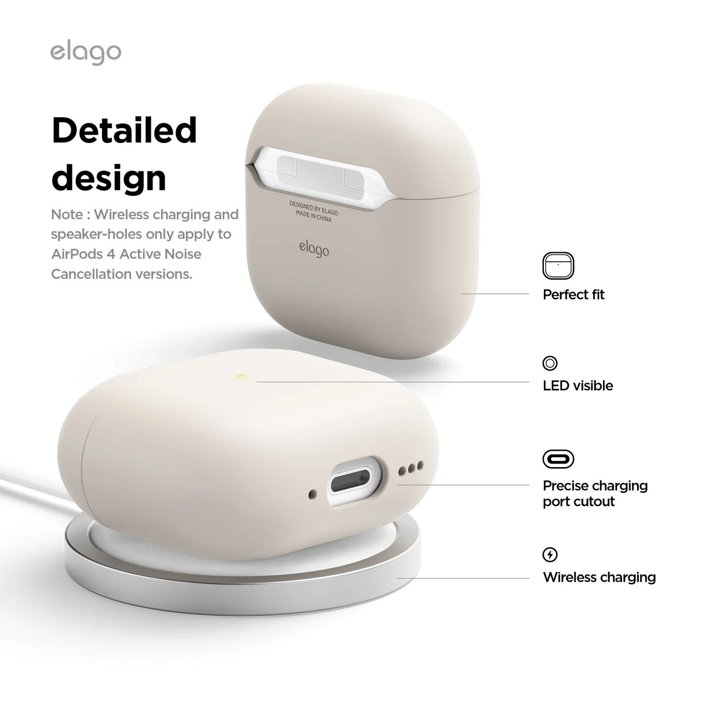 ELAGO Liquid Hybrid Basic Case for AirPods 4 - Stone