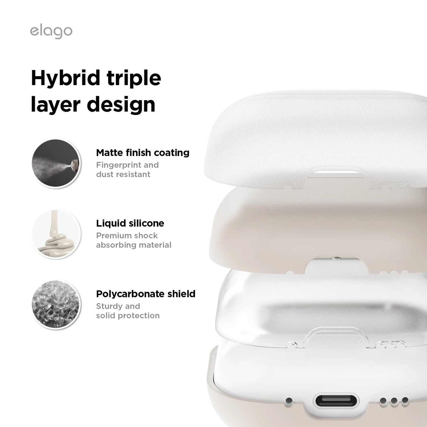 ELAGO Liquid Hybrid Basic Case for AirPods 4 - Stone