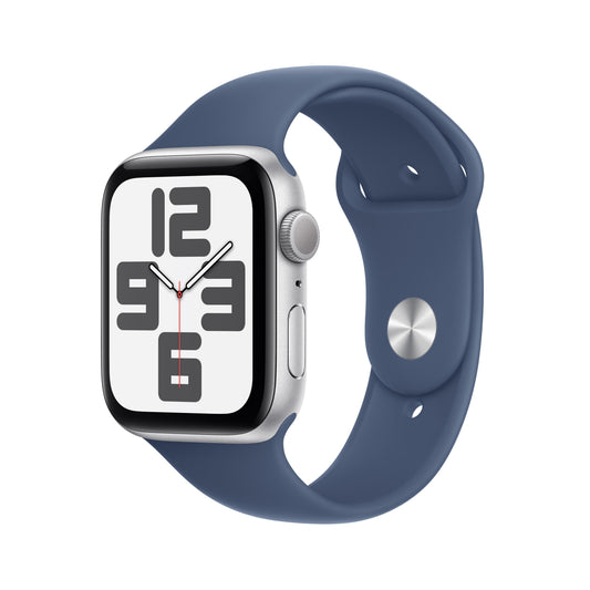 Apple Watch SE GPS 44mm Silver Aluminum Case with Denim Sport Band - M/L
