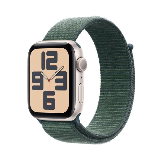 Apple Watch SE GPS 44mm Starlight Aluminum Case with Lake Green Sport Loop