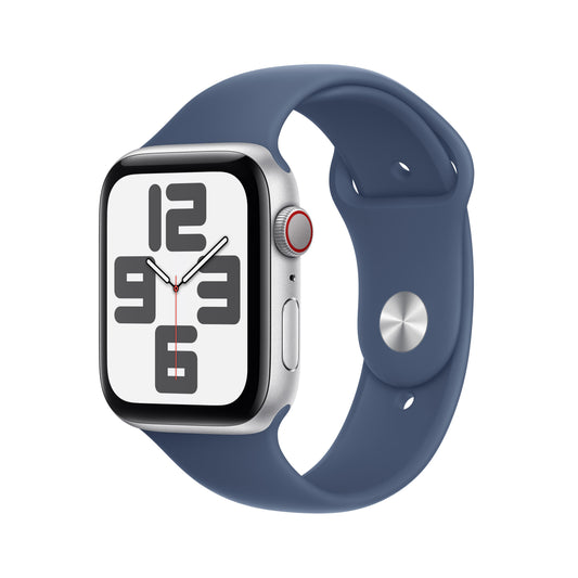 Apple Watch SE GPS  + Cellular 44mm Silver Aluminum Case with Denim Sport Band - M/L