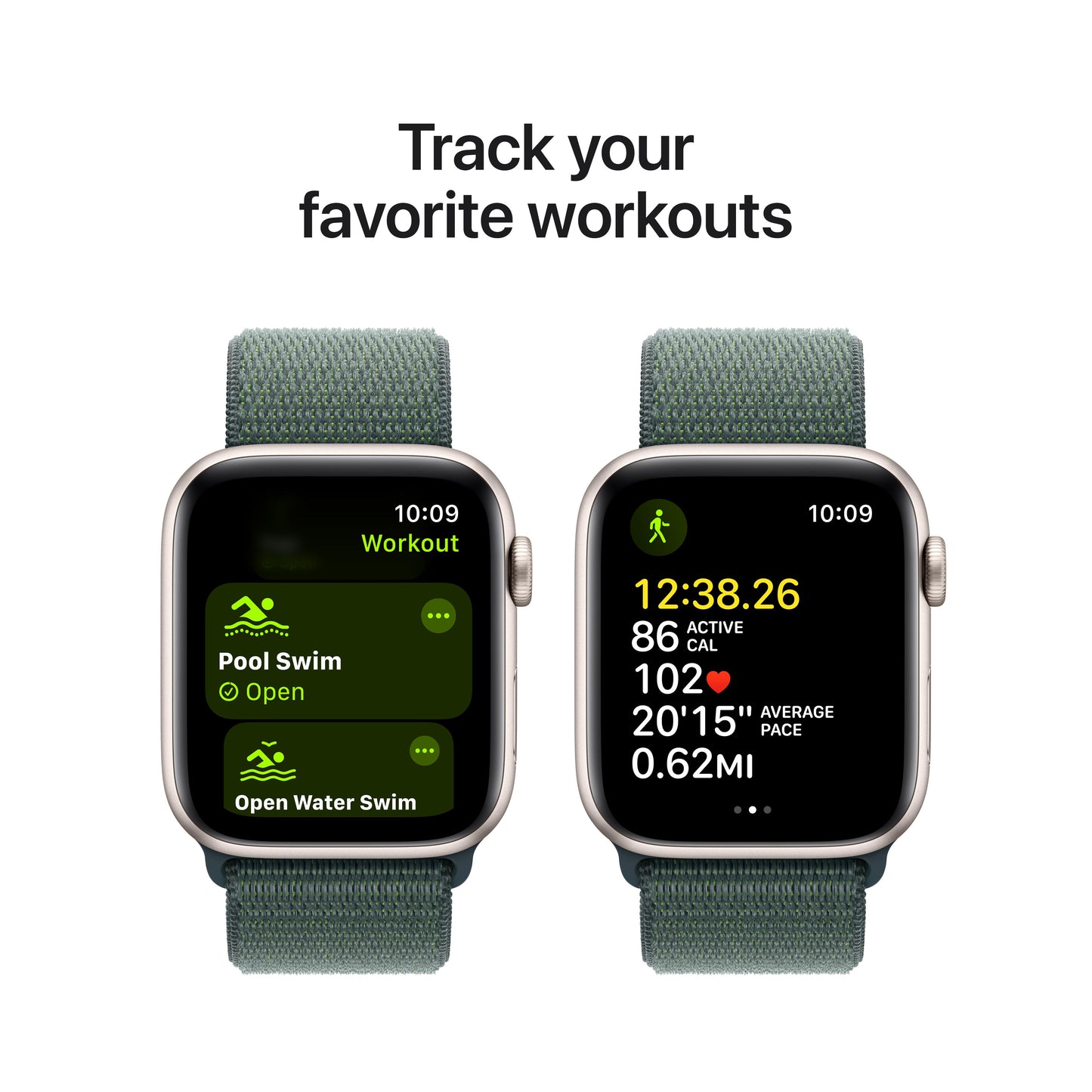 Apple Watch SE GPS  + Cellular 44mm Starlight Aluminum Case with Lake Green Sport Loop