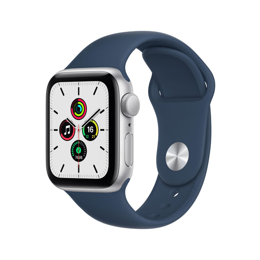 Apple Watch SE GPS, 40mm Silver Aluminum Case with Abyss Blue Sport Band - Regular