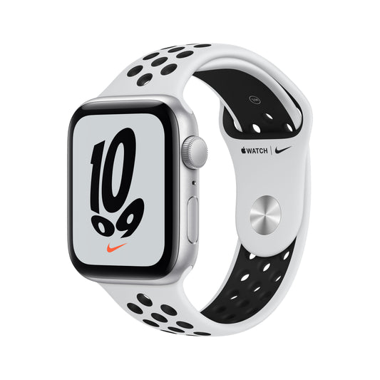Apple Watch Nike SE GPS, 44mm Silver Aluminum Case with Pure Platinum/Black Nike Sport Band - Regular