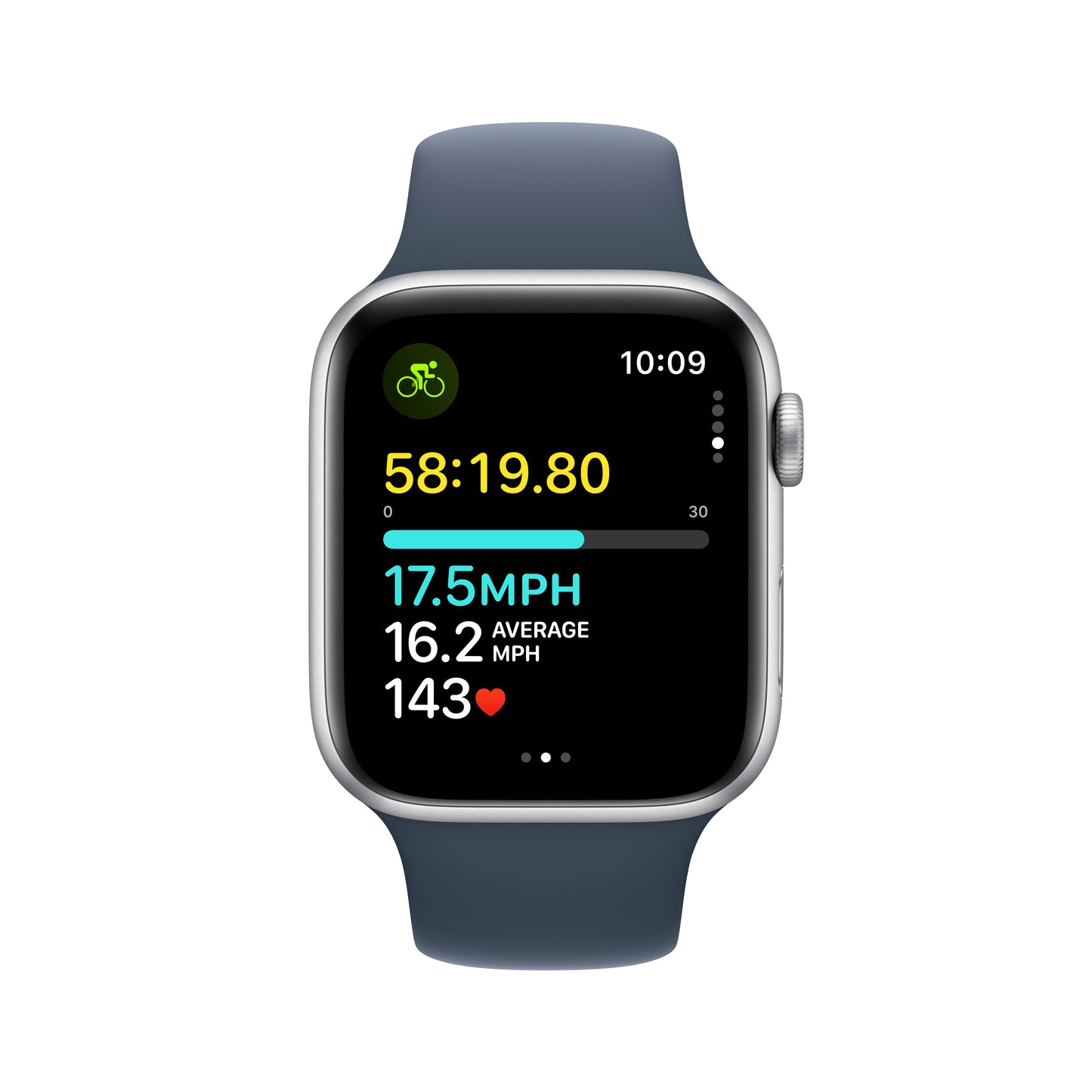 Apple Watch SE GPS + Cellular 44mm Silver Aluminum Case with Storm Blue Sport Band - M/L