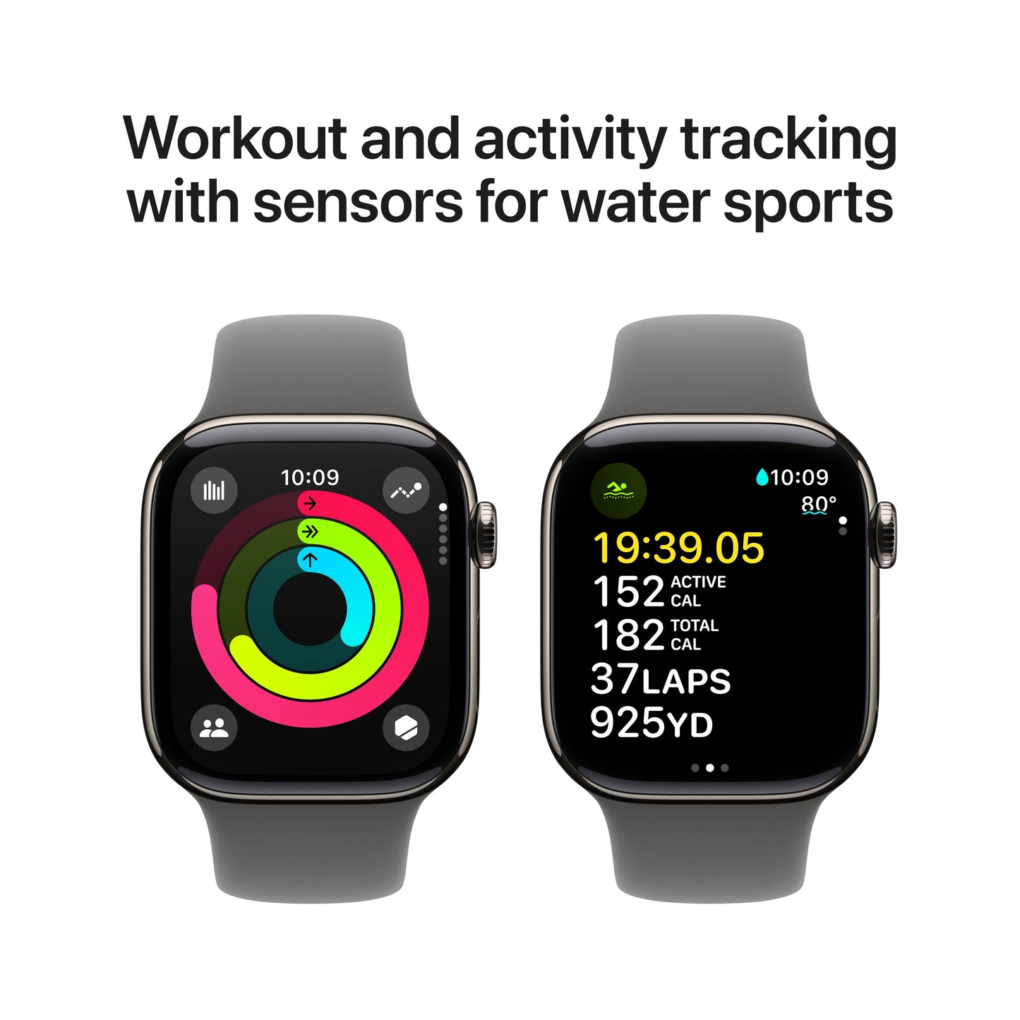 Apple Watch Series 10 GPS + Cellular 42mm Natural Titanium Case with Stone Grey Sport Band - M/L