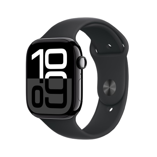 Apple Watch Series 10 GPS 46mm Jet Black Aluminum Case with Black Sport Band - S/M