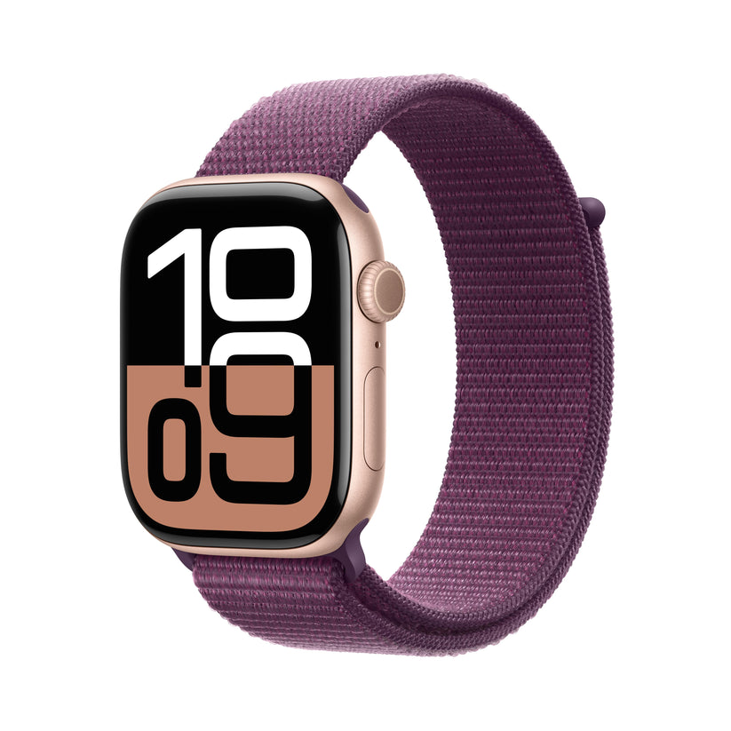Apple Watch Series 10 GPS 46mm Rose Gold Aluminum Case with Plum Sport Loop