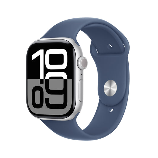 Apple Watch Series 10 GPS 46mm Silver Aluminum Case with Denim Sport Band - M/L