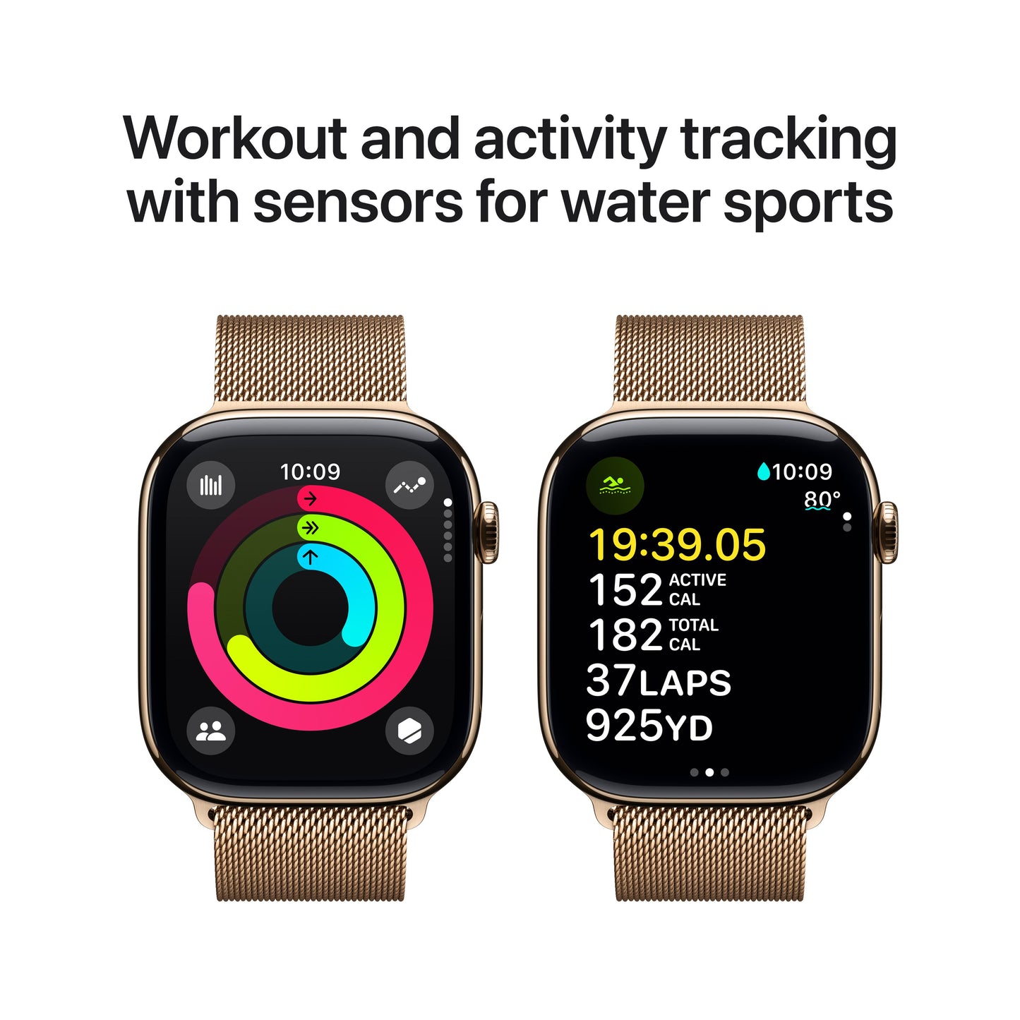 Apple Watch Series 10 GPS + Cellular 46mm Gold Titanium Case with Gold Milanese Loop - S/M