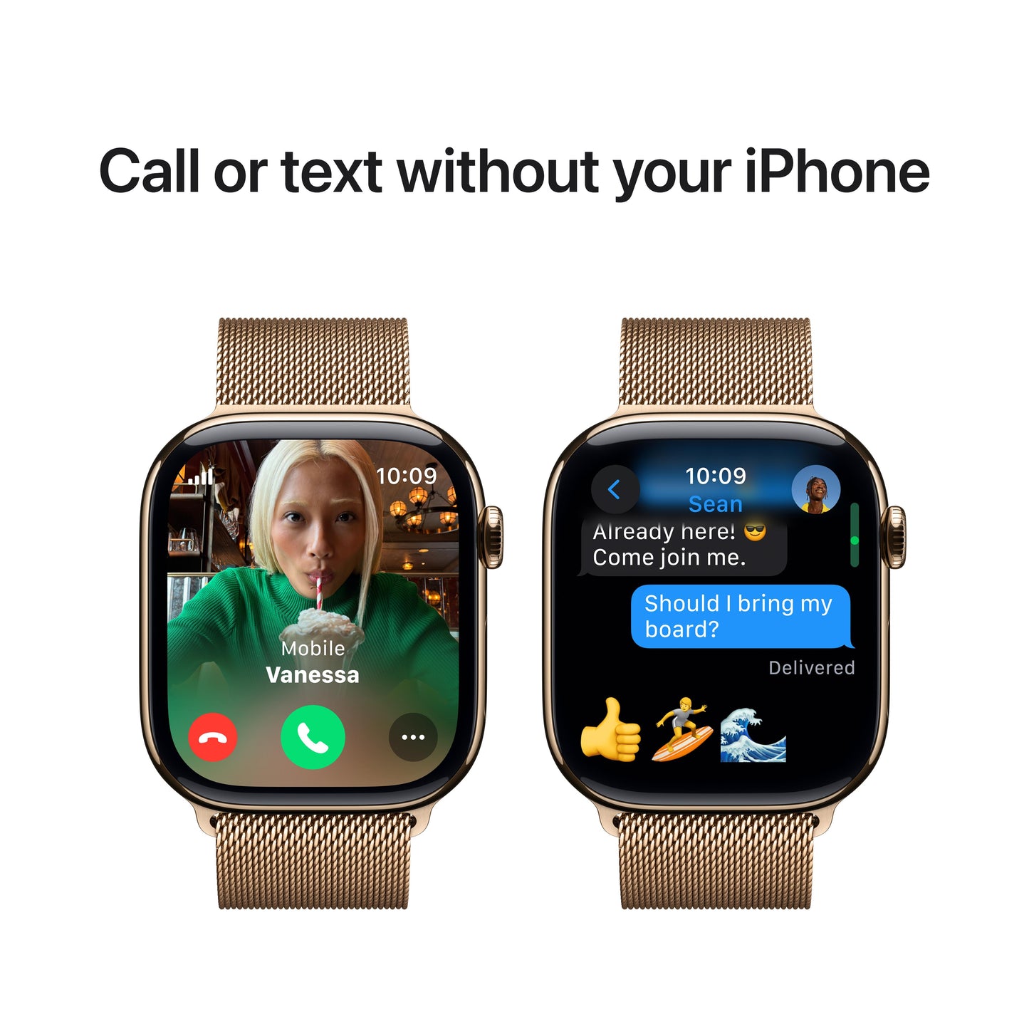 Apple Watch Series 10 GPS + Cellular 46mm Gold Titanium Case with Gold Milanese Loop - S/M