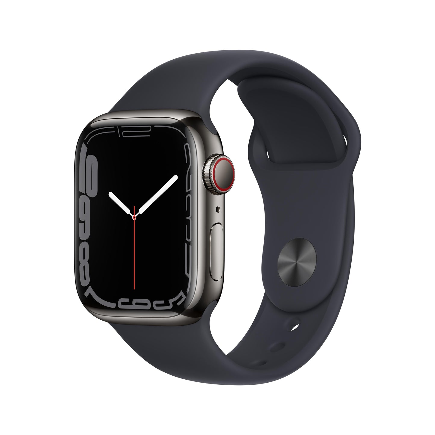 Apple Watch Series 7 GPS + Cellular, 41mm Graphite Stainless Steel Case with Midnight Sport Band - Regular
