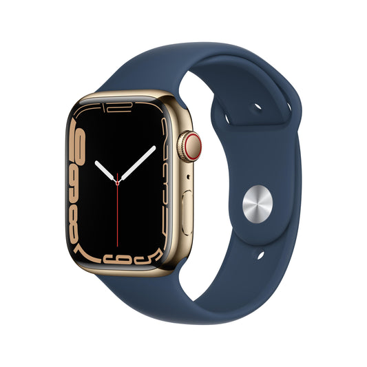 Apple Watch Series 7 GPS + Cellular, 45mm Gold Stainless Steel Case with Abyss Blue Sport Band - Regular