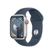 Apple Watch Series 9 GPS + Cellular 41mm Silver Aluminum Case with Storm Blue Sport Band - M/L