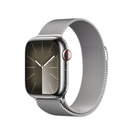 Apple Watch Series 9 GPS + Cellular 41mm Silver Stainless Steel Case with Silver Milanese Loop