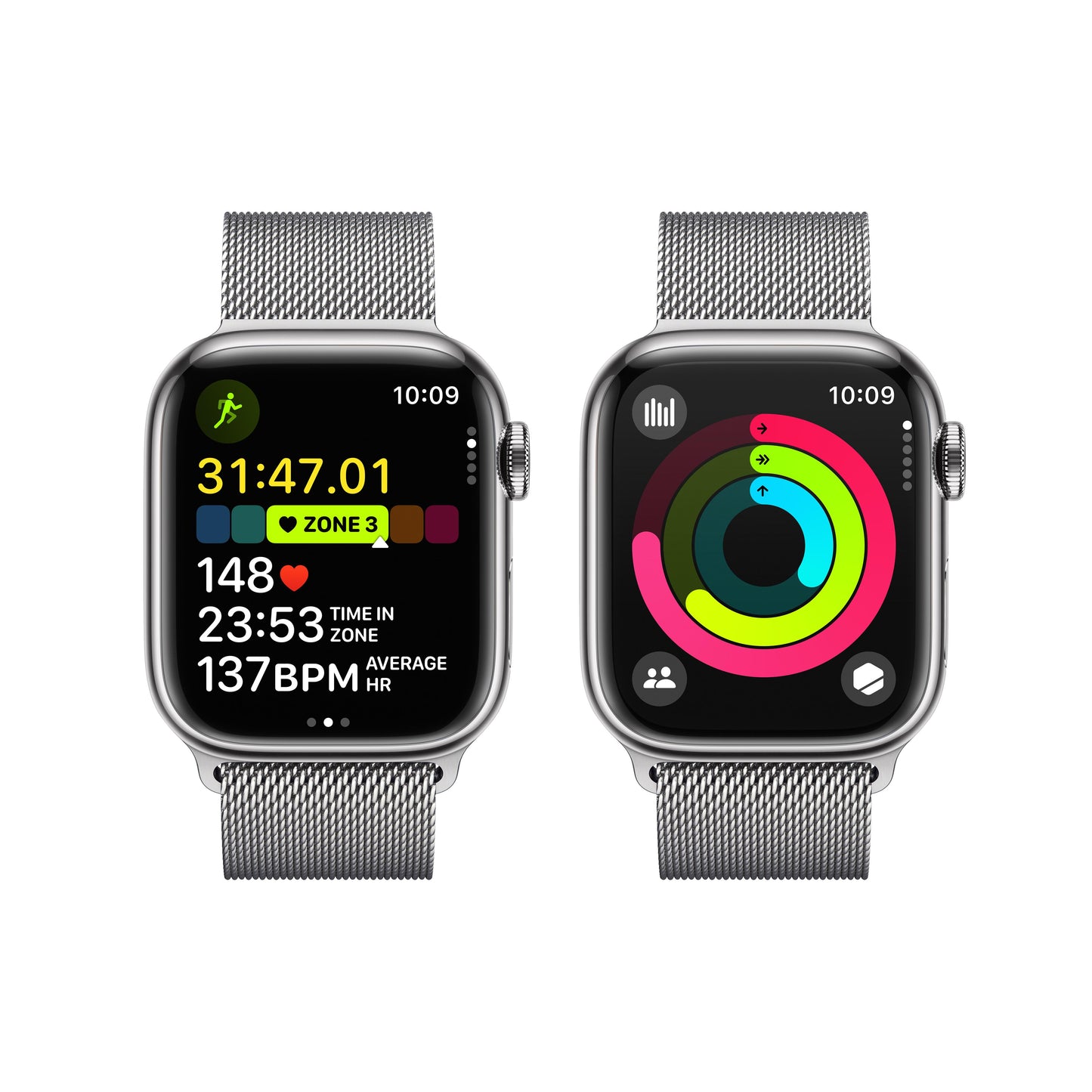 Apple Watch Series 9 GPS + Cellular 41mm Silver Stainless Steel Case with Silver Milanese Loop