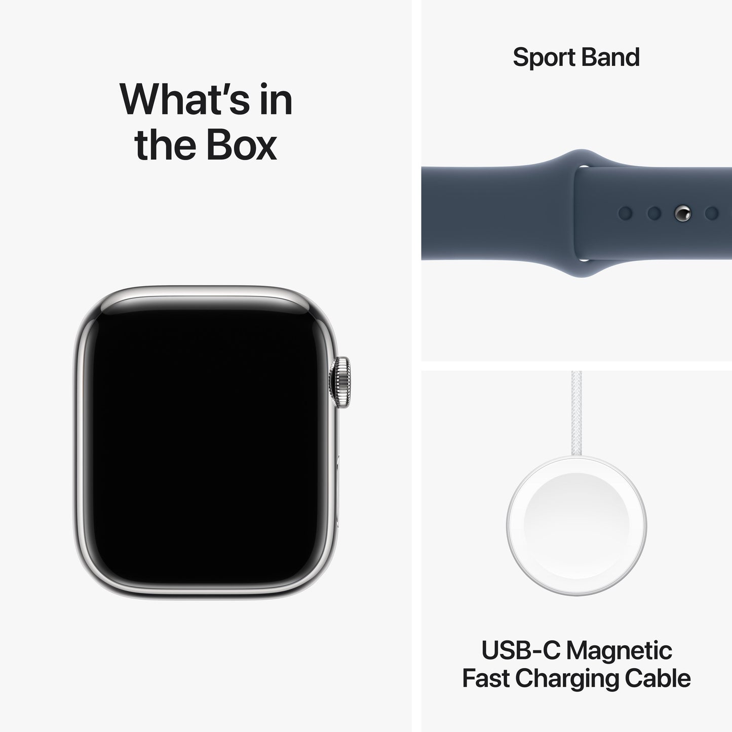Apple Watch Series 9 GPS + Cellular 45mm Silver Stainless Steel Case with Storm Blue Sport Band - S/M