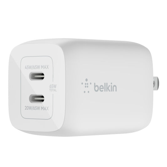 BELKIN BoostUp Charge Pro 65W Dual USB-C GaN Wall Charger with PPS - White