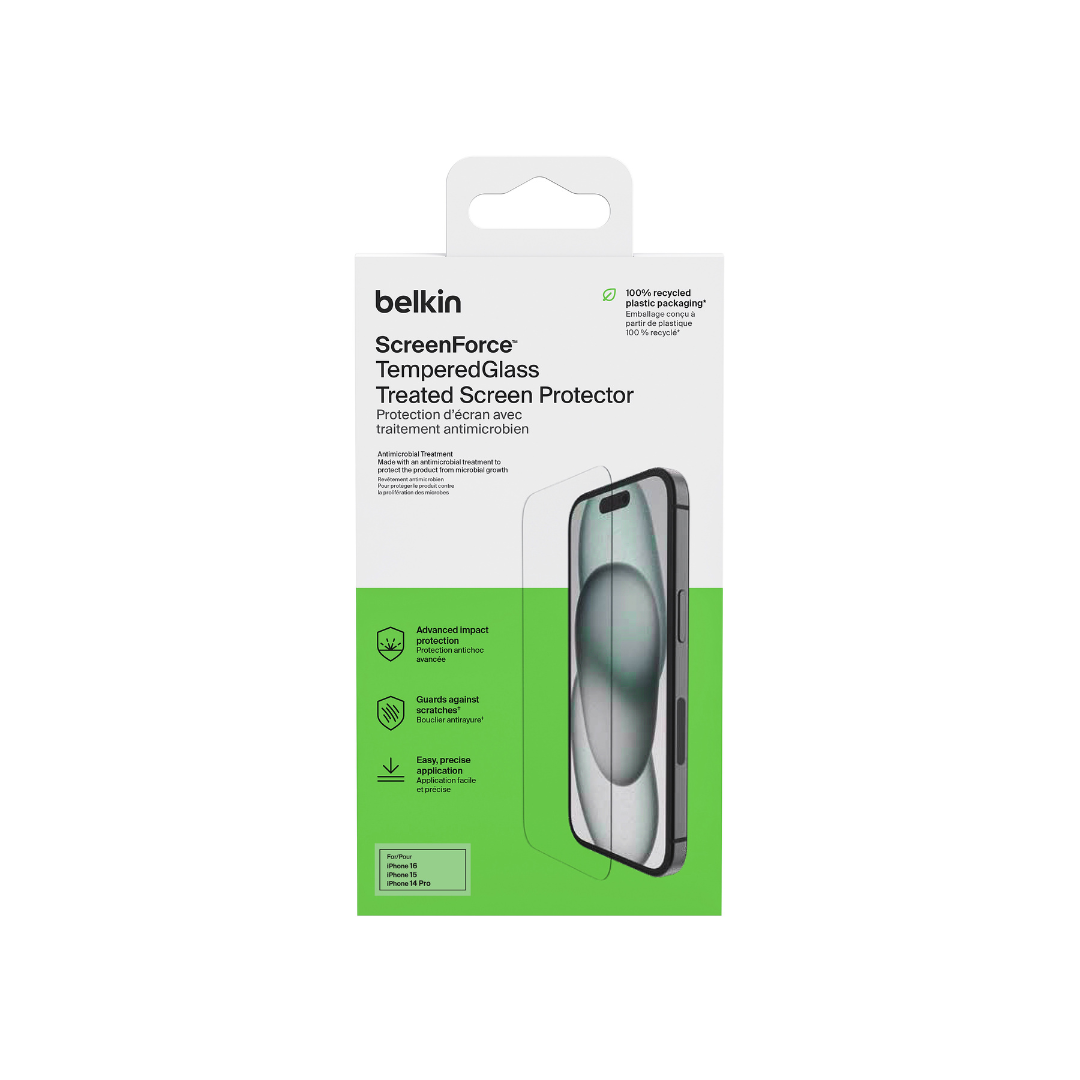 BELKIN Tempered Glass for iPhone 16 / iPhone 15 - Clear