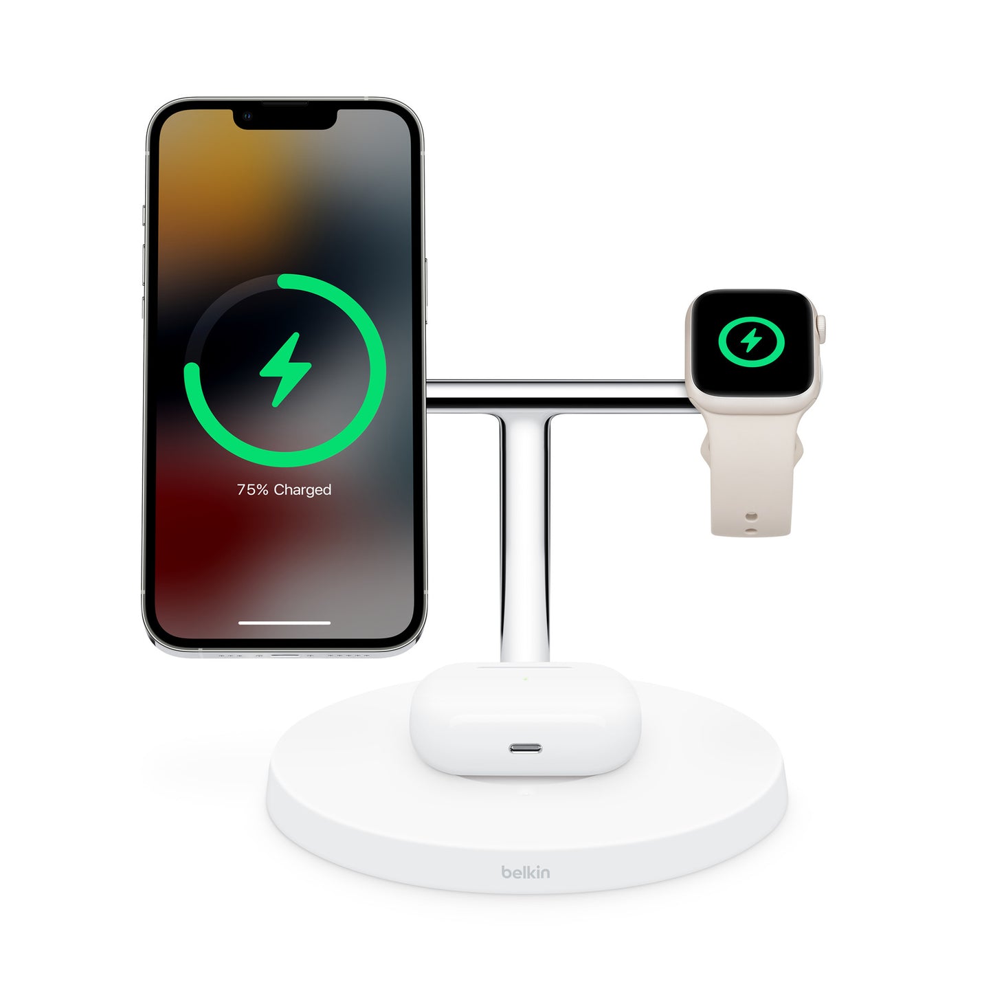 BELKIN 3-in-1 Wireless Charging Stand with MagSafe White – Power