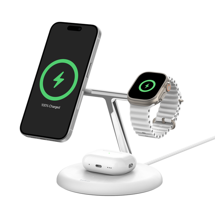 BELKIN Qi2 3-in-1 Wireless Charging Stand - White