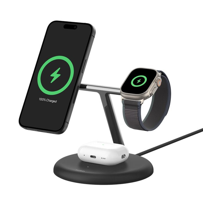 BELKIN Qi2 3-in-1 Wireless Charging Stand Black