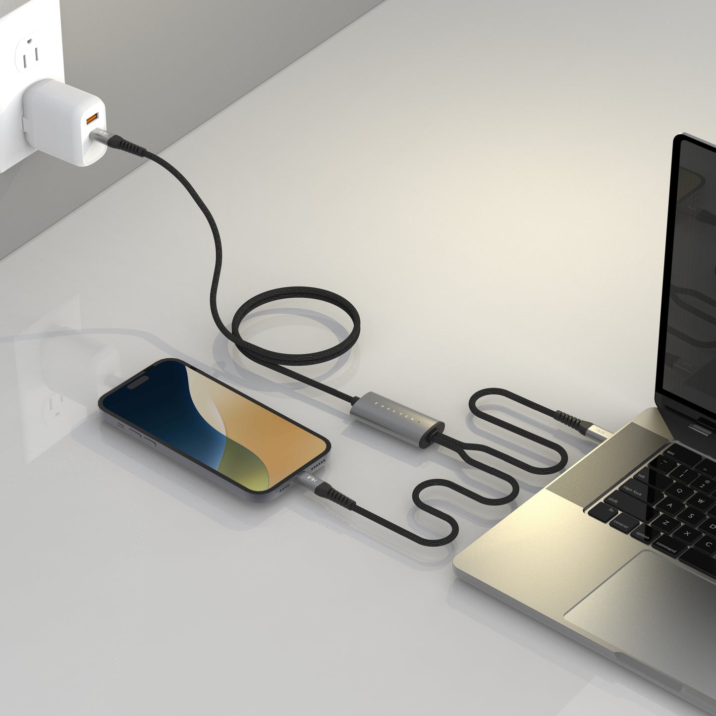 FEELTEK Gemini USB C to Dual C Splitter Charge Cable 100W 1.5m
