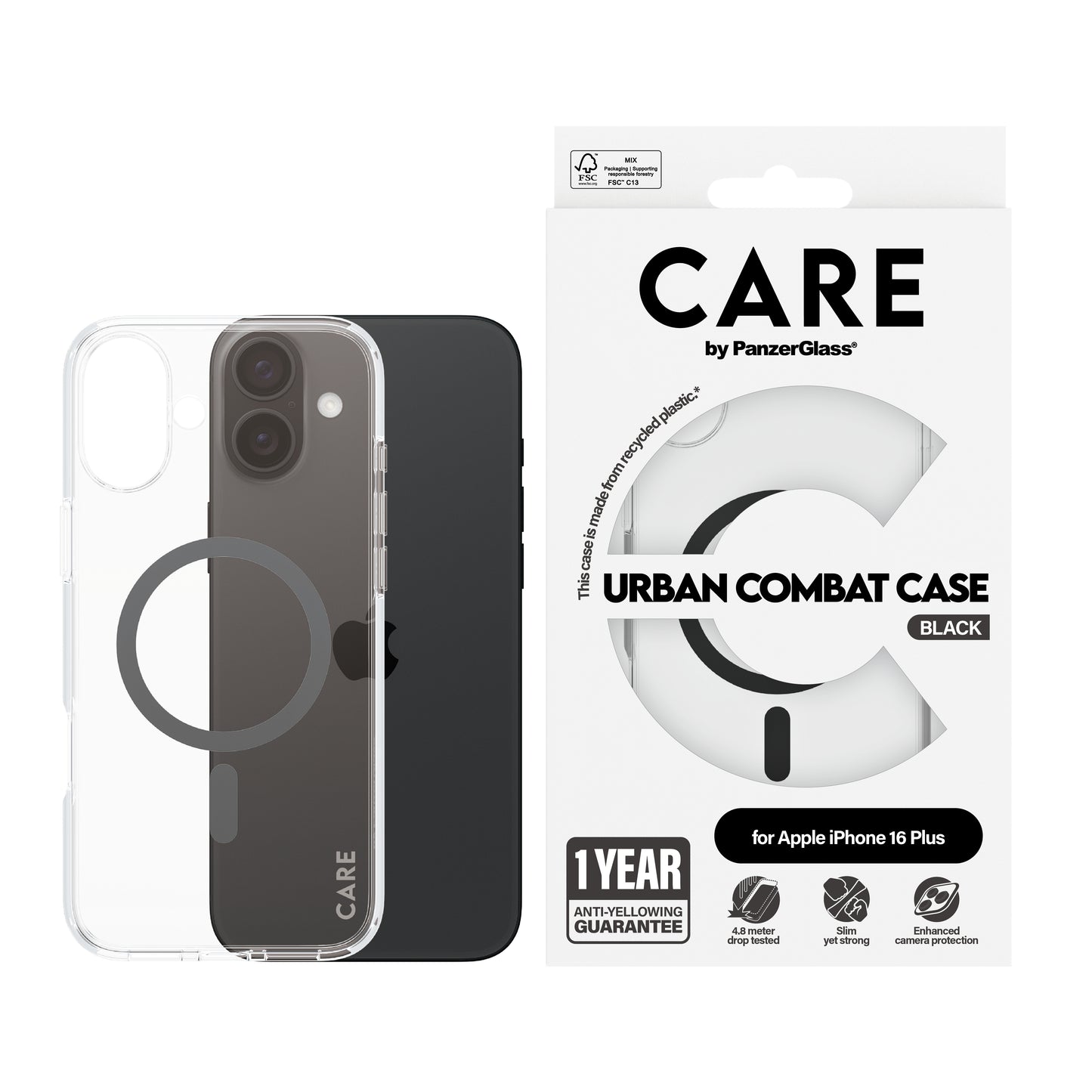 CARE BY PANZERGLASS Flagship Hard MagSafe Case for iPhone 16 Plus - Clear/Black