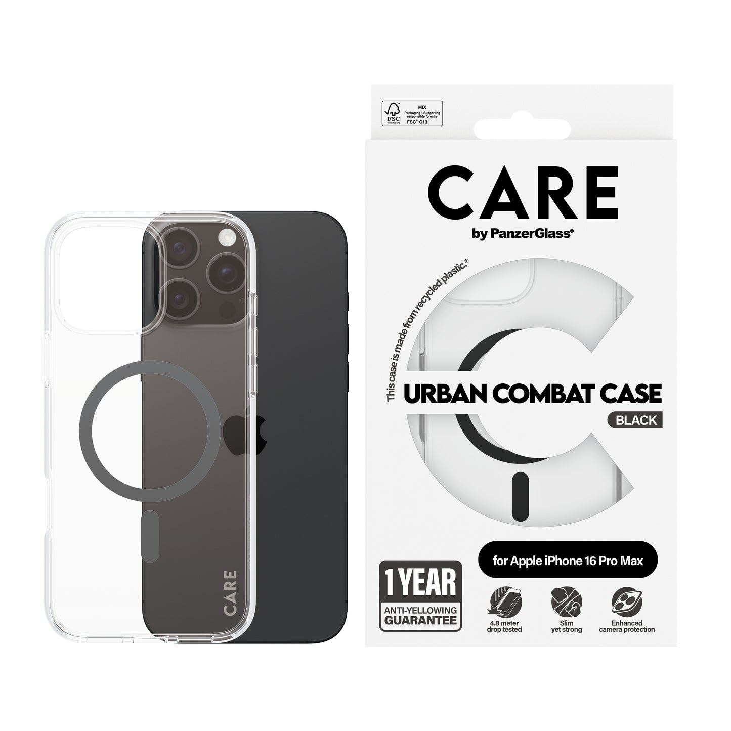 CARE BY PANZERGLASS Flagship Hard MagSafe Case for iPhone 16 Pro Max - Clear/Black