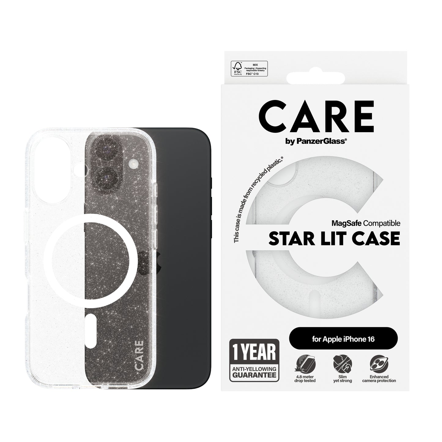 CARE BY PANZERGLASS Flagship Crystal Hard MagSafe Case for iPhone 16 - Starlit