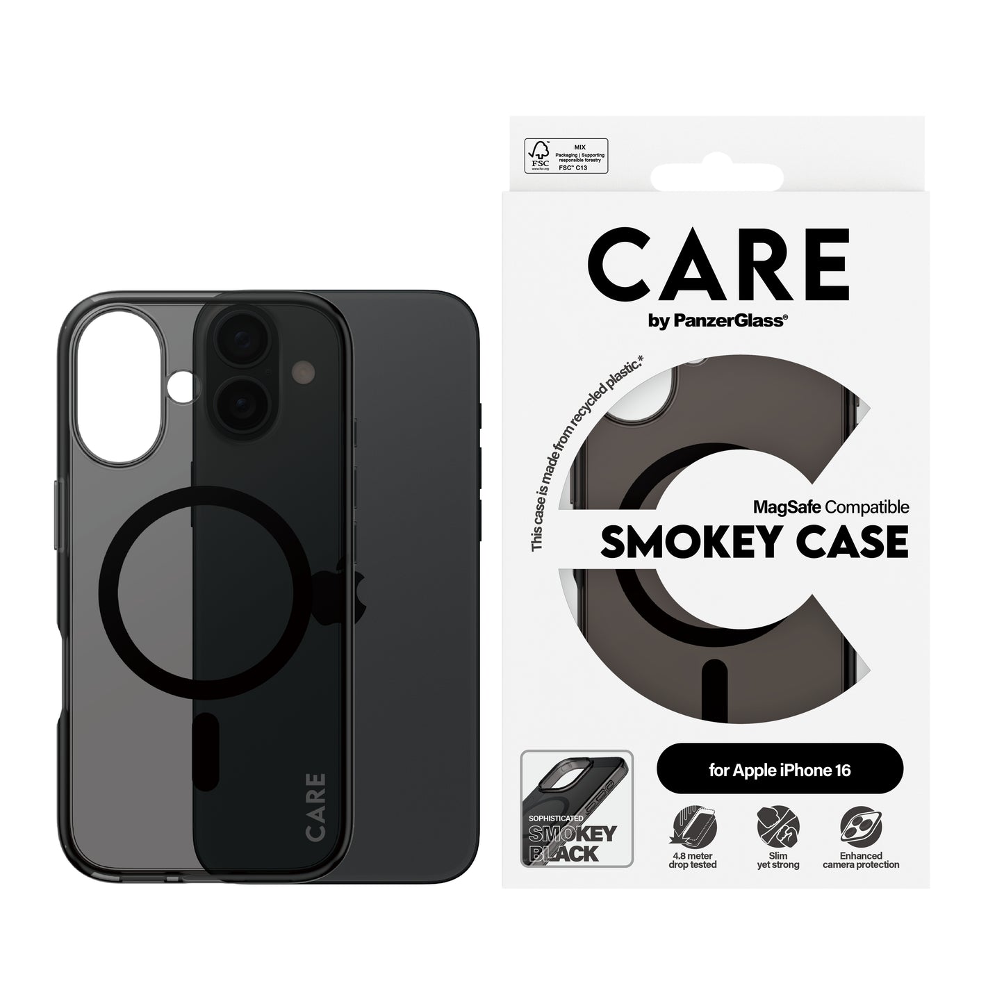 CARE BY PANZERGLASS Flagship Hard MagSafe Case for iPhone 16 - Smokey Black