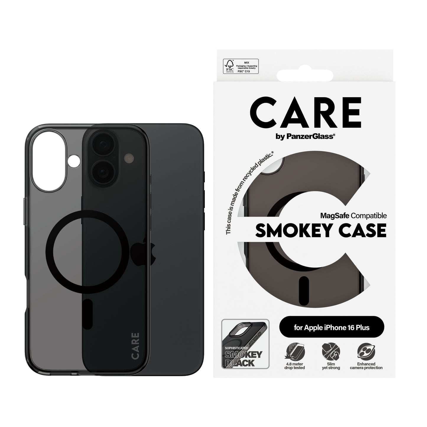 CARE BY PANZERGLASS Flagship Hard MagSafe Case for iPhone 16 Plus - Smokey Black