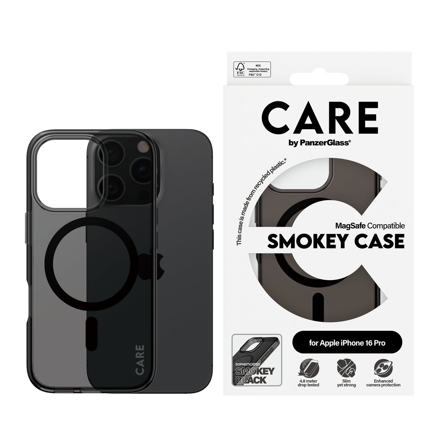 CARE BY PANZERGLASS Flagship Hard MagSafe Case for iPhone 16 Pro - Smokey Black