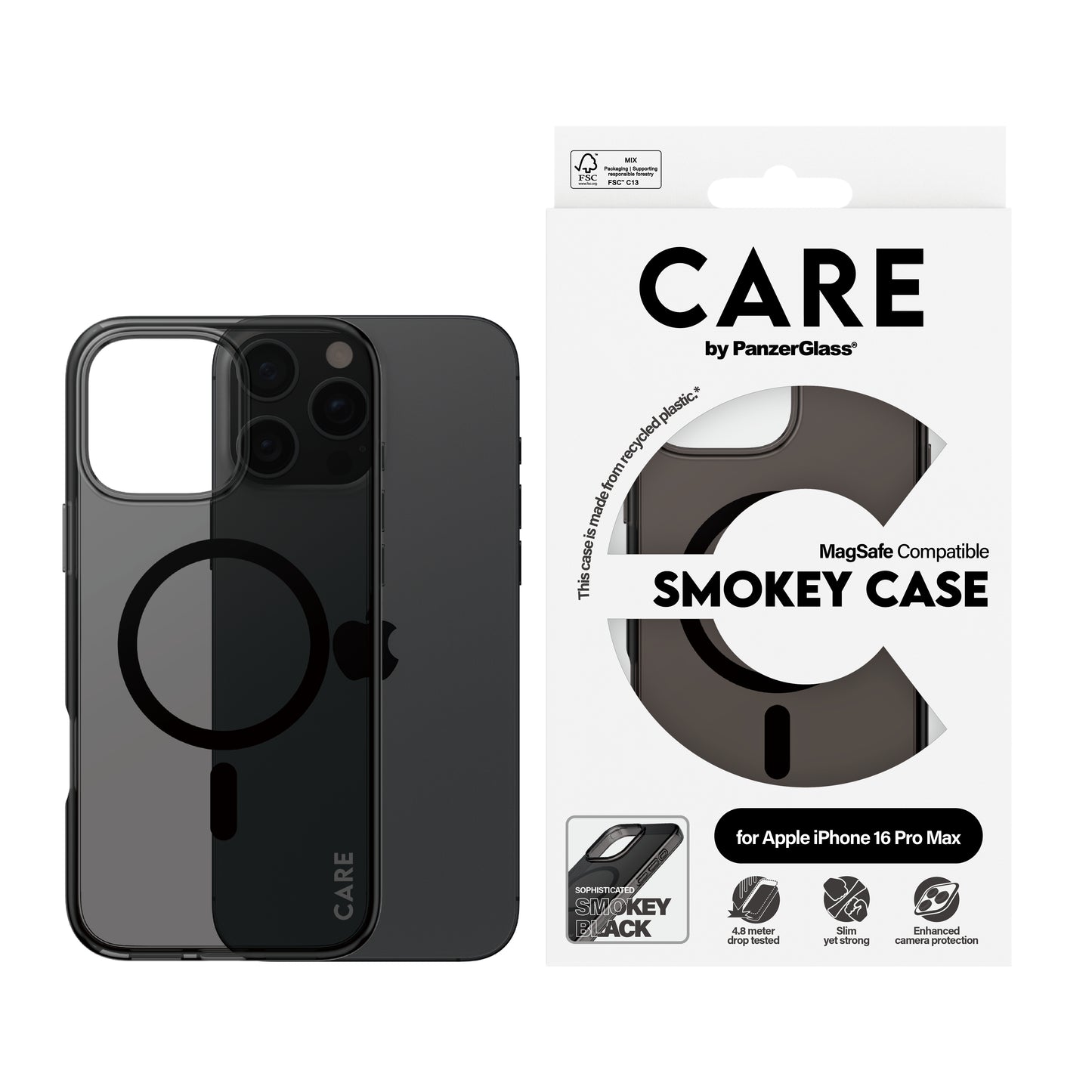 CARE BY PANZERGLASS Flagship Hard MagSafe Case for iPhone 16 Pro Max - Smokey Black