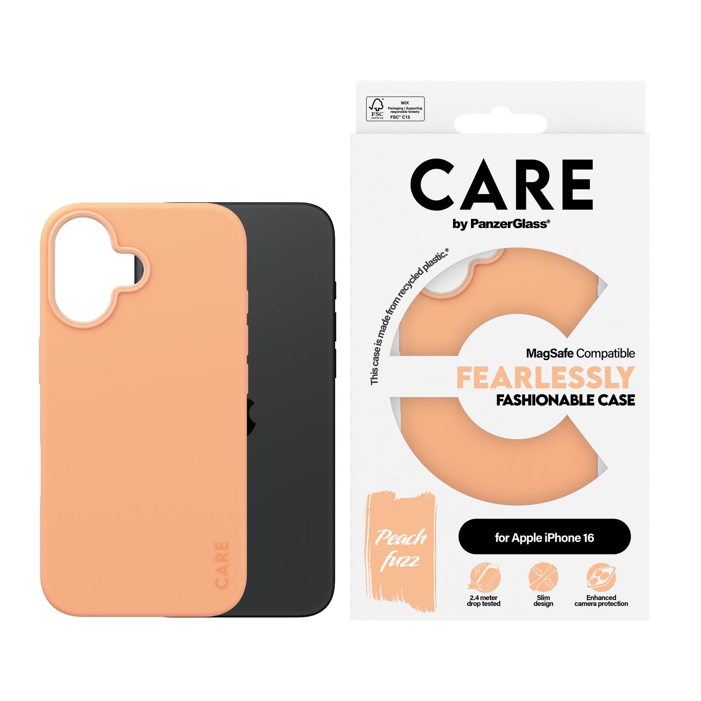 CARE BY PANZERGLASS Fashion Hard MagSafe Case for iPhone 16 - Peachy