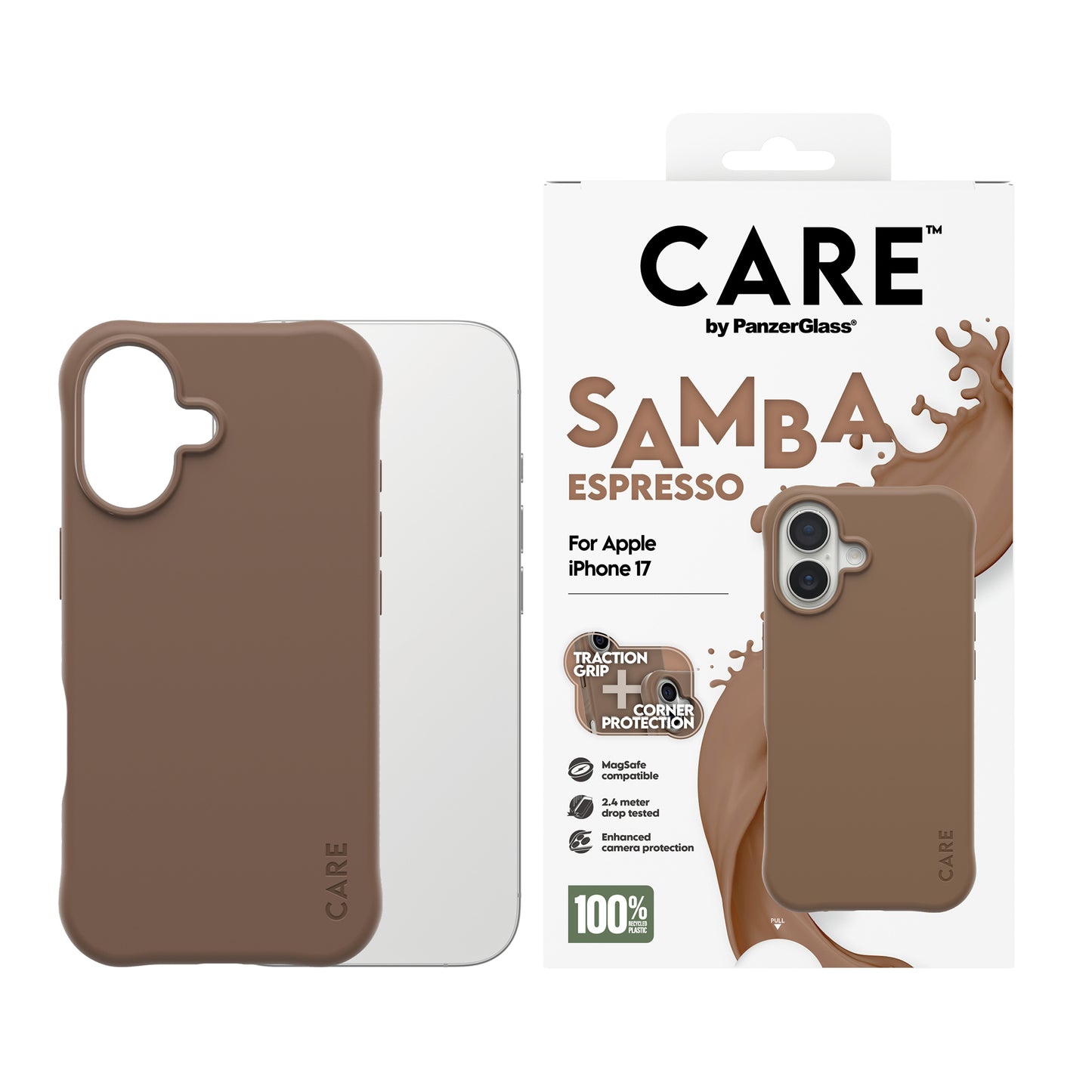 CARE BY PANZERGLASS Fashionable Samba MagSafe Case for iPhone 17 - Espresso