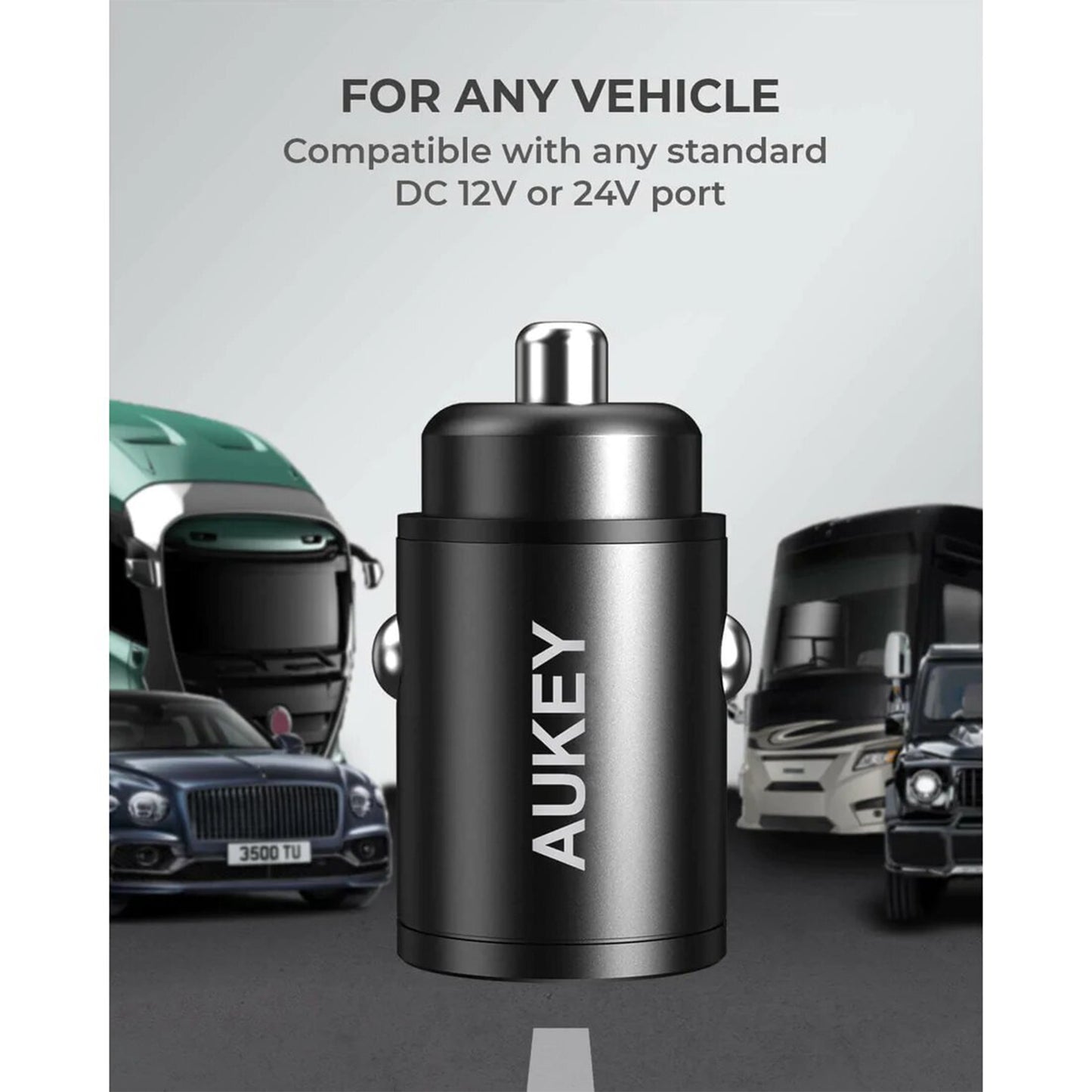 AUKEY 30W PD Metal Dual Port Fast Car Charger - Black