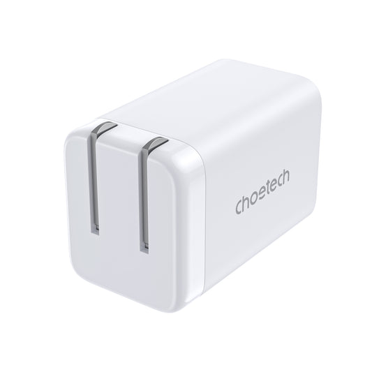 CHOETECH PD 45w GaN Dual USB-C Port Wall Charger with Foldable Plug - White
