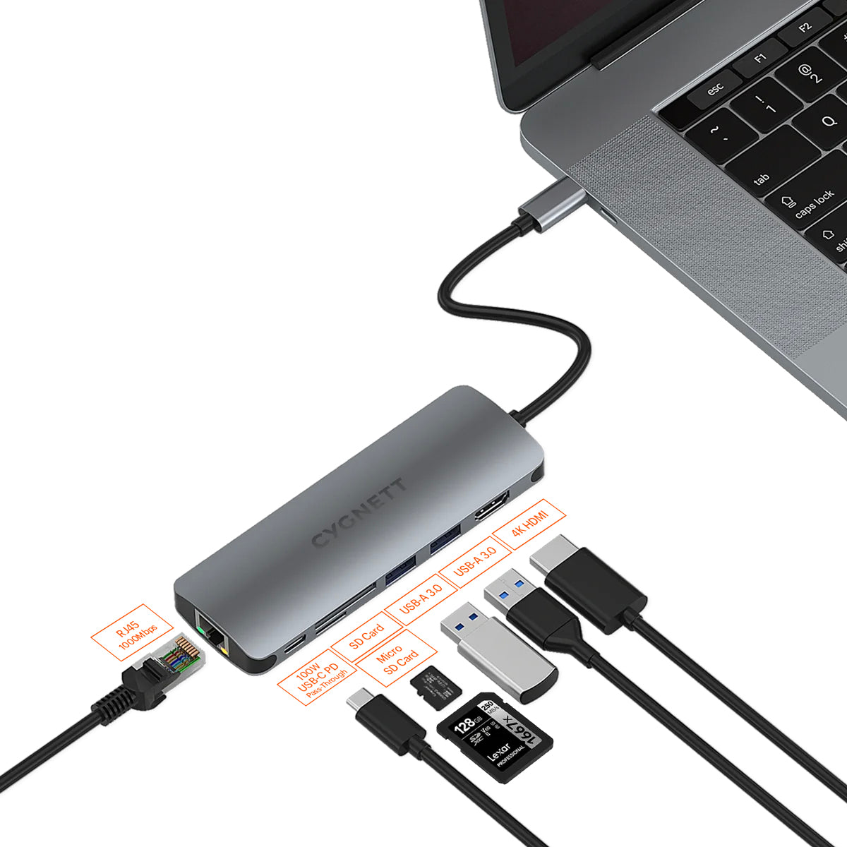 CYGNETT DeskMate USB C 7-in-1 Hub - Space Gray