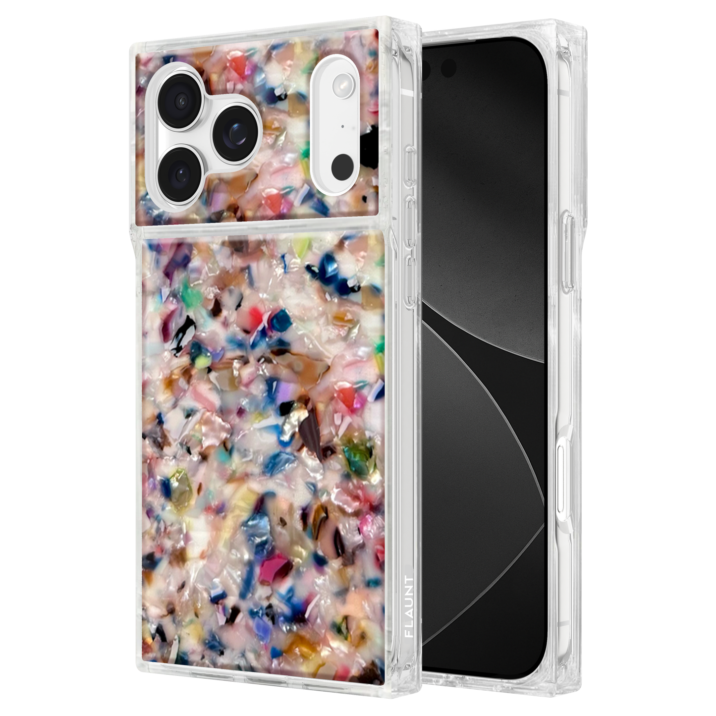 FLAUNT Square Printed MagSafe Case for iPhone 17 Pro Max - Rainbow Confetti Tortoise Shell